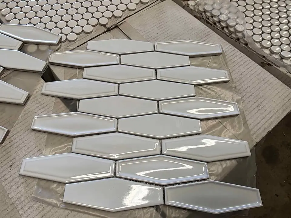 1 x 3 Elongated White Hex Mosaic, photo 2