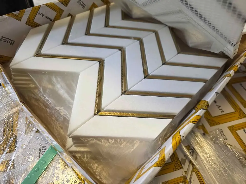 Chevron Marble Mosaic with Gold Accents, photo 4