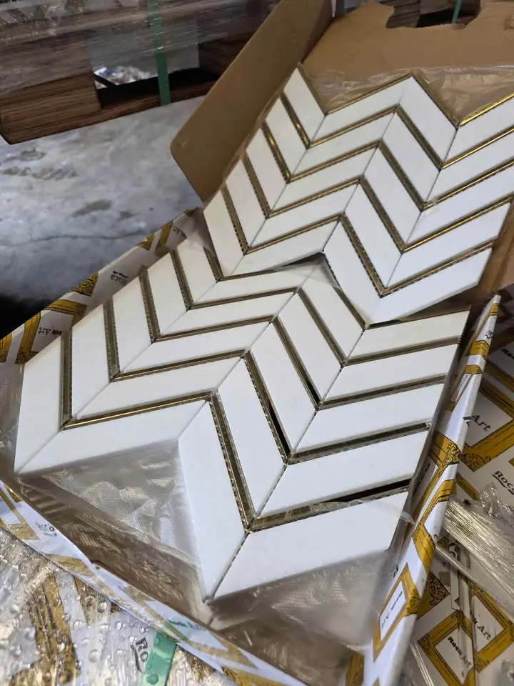 Chevron Marble Mosaic with Gold Accents, photo 5